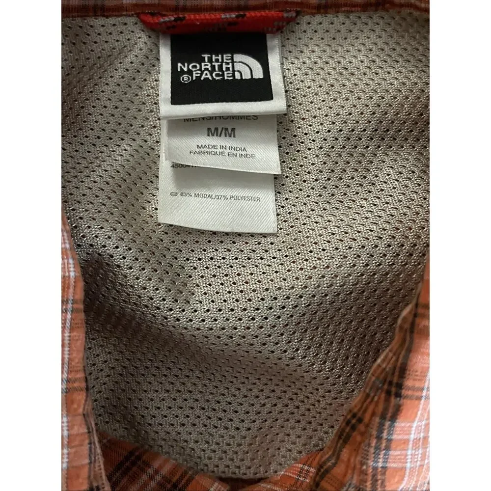 The North Face Orange Short Sleeve Plaid Button Up Zip Pocket Men’s Medium